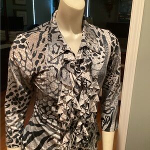 Laura Max Animal Print Ruffle Blouse